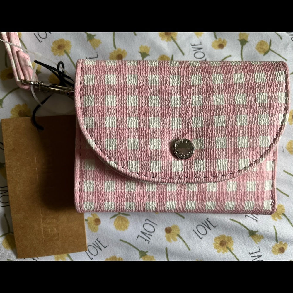 Steve Madden pink gingham pattern wallet/wristlet